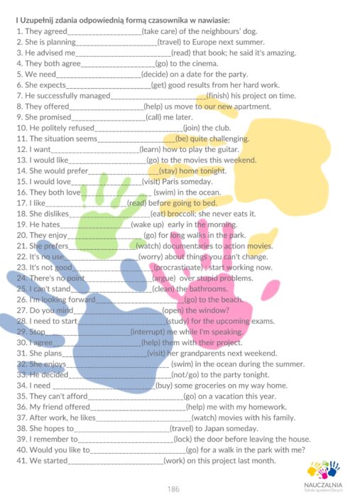 27. Bezokolicznik lub czasownik z końcówką "-ing" Rozdział Podręcznika "Materialnik"