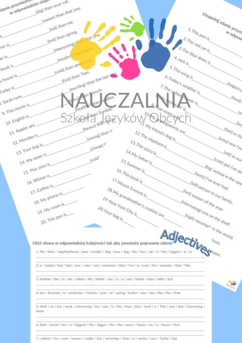Adjectives worksheets- klasa 6